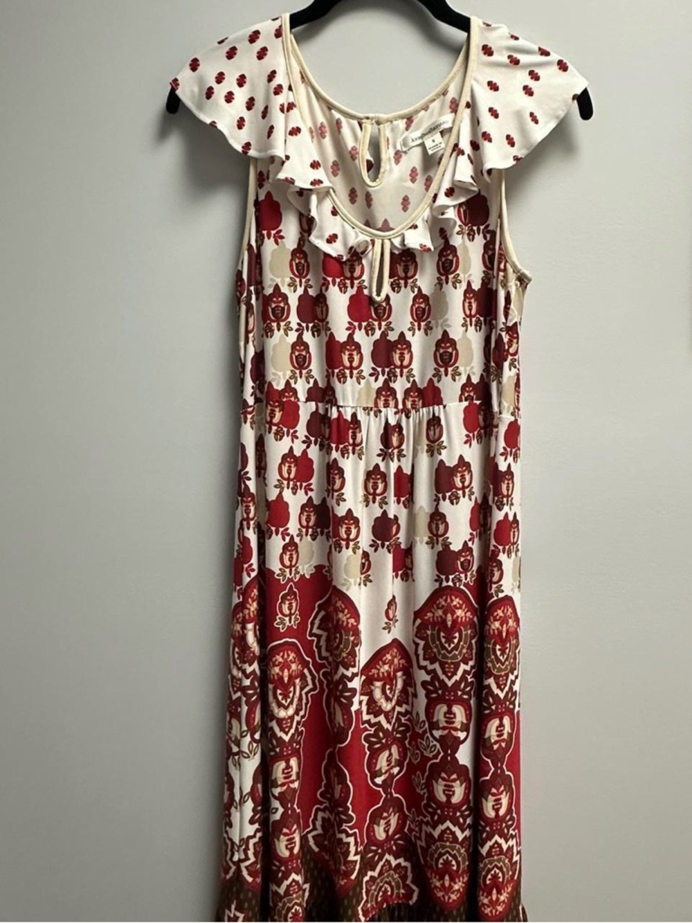 JohnPaulRichard Cream Dress with Red Floral Motif